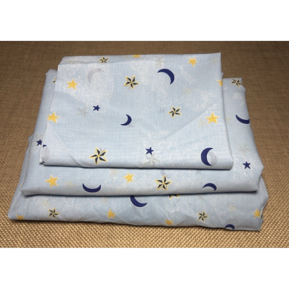 Vtg Y2K SPRINGS Celestial Sheet Set QUEEN Moon Stars Blue Yellow Whimsigoth